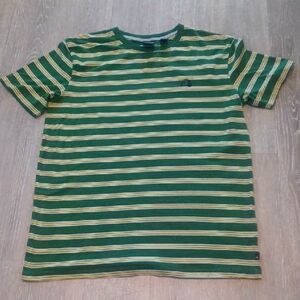 Quicksilver Green and Yellow Striped Men's Shirt Surfer Skater Size L Beach